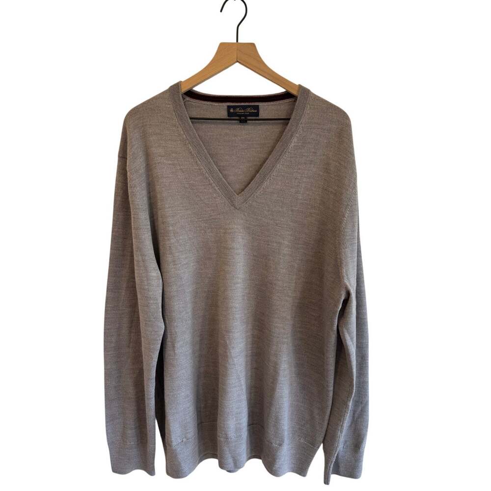 Brooks Brothers Mens Merino Wool V-Neck Sweater Gray Size XXL